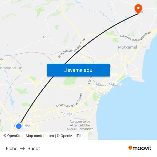Elche to Busot map