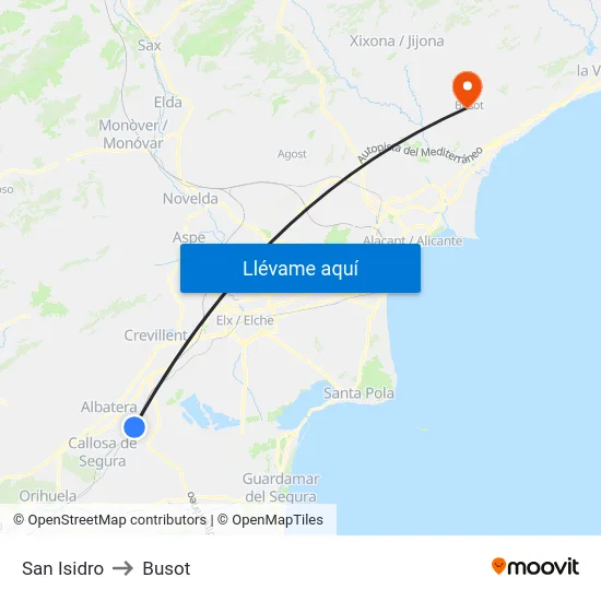 San Isidro to Busot map