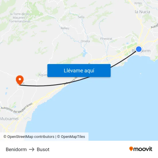 Benidorm to Busot map