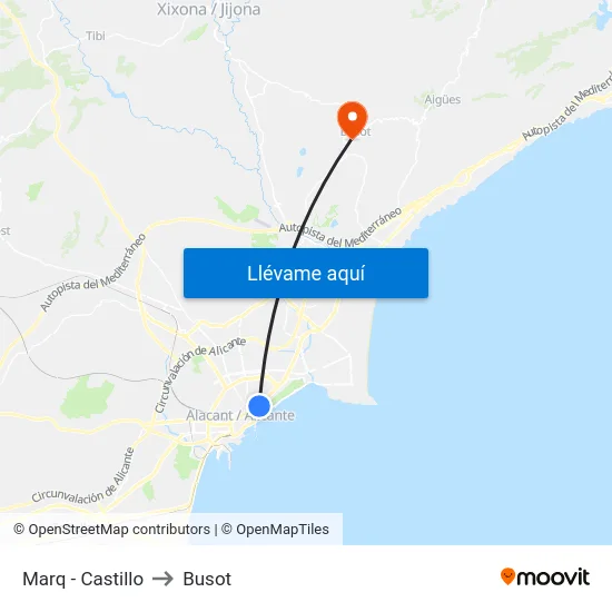 Marq - Castillo to Busot map