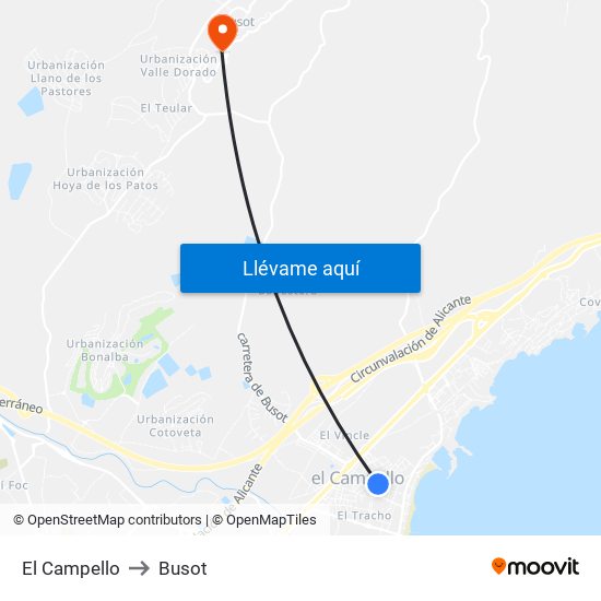 El Campello to Busot map