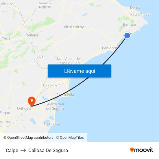 Calpe to Callosa De Segura map