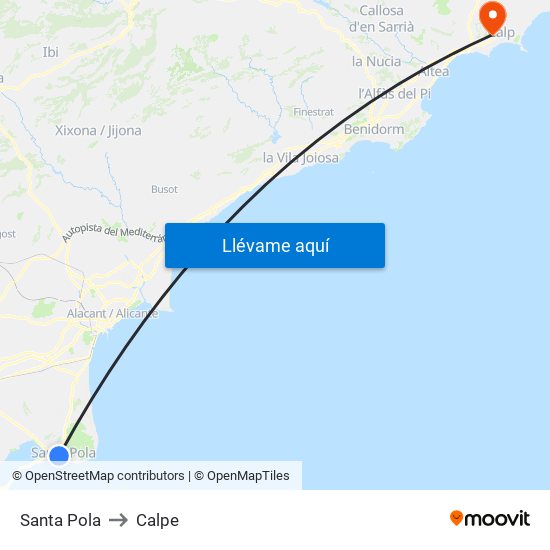 Santa Pola to Calpe map