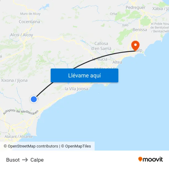 Busot to Calpe map