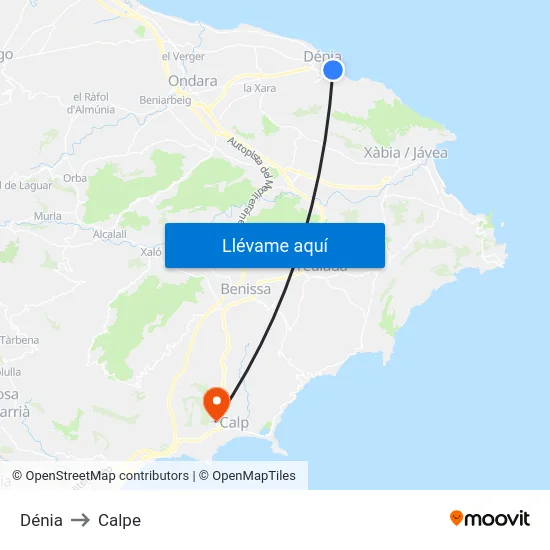 Dénia to Calpe map