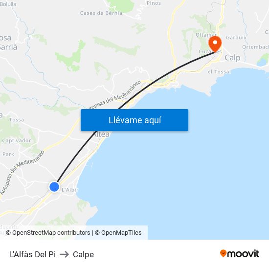 L'Alfàs Del Pi to Calpe map