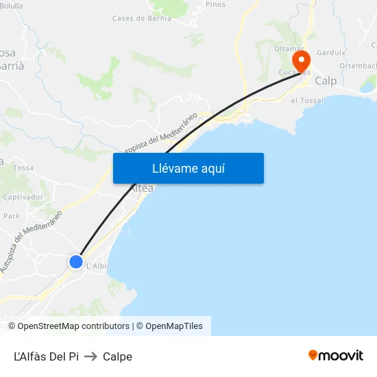 L'Alfàs Del Pi to Calpe map