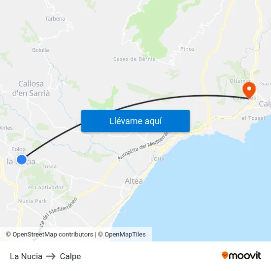 La Nucia to Calpe map