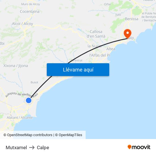 Mutxamel to Calpe map