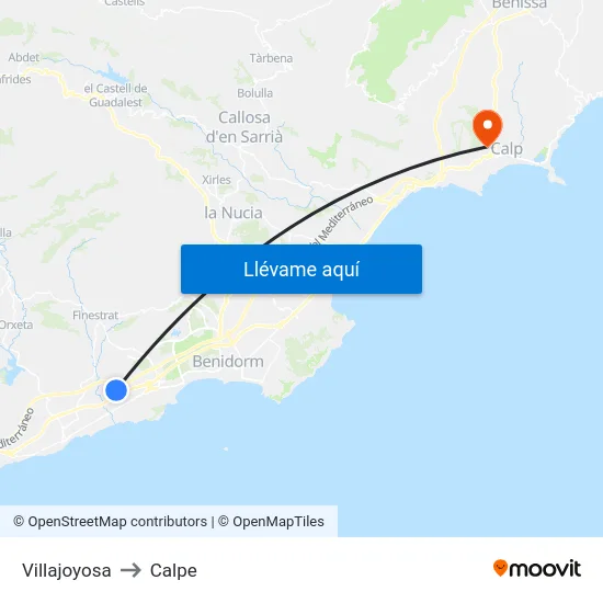 Villajoyosa to Calpe map