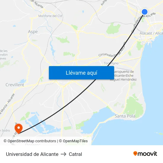 Universidad de Alicante to Catral map
