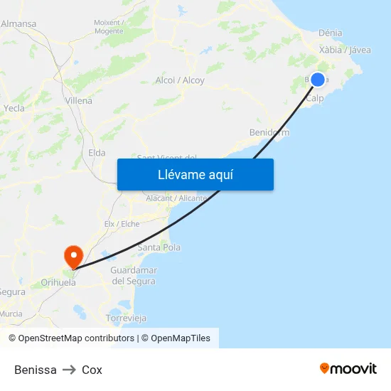 Benissa to Cox map