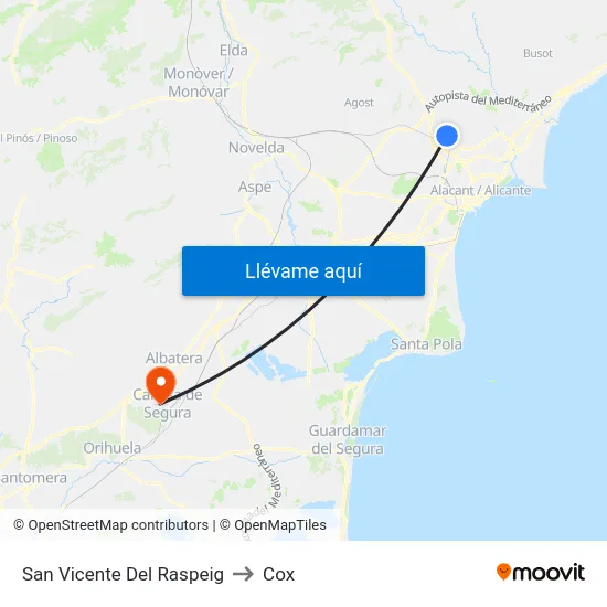 San Vicente Del Raspeig to Cox map