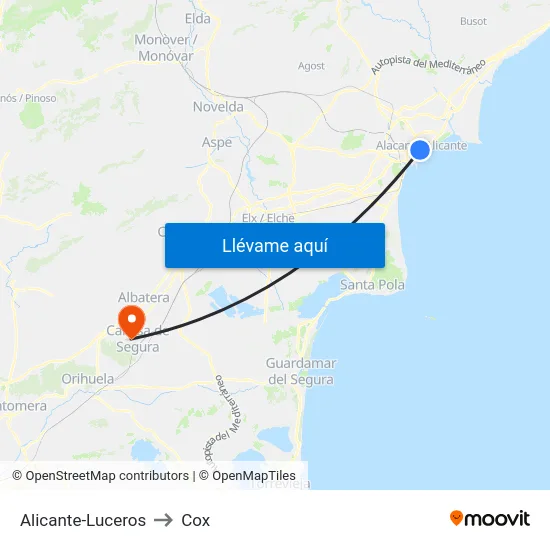 Alicante-Luceros to Cox map