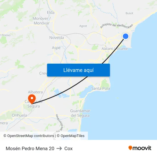 Mosén Pedro Mena 20 to Cox map