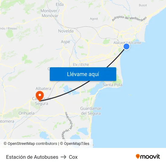 Estación de Autobuses to Cox map