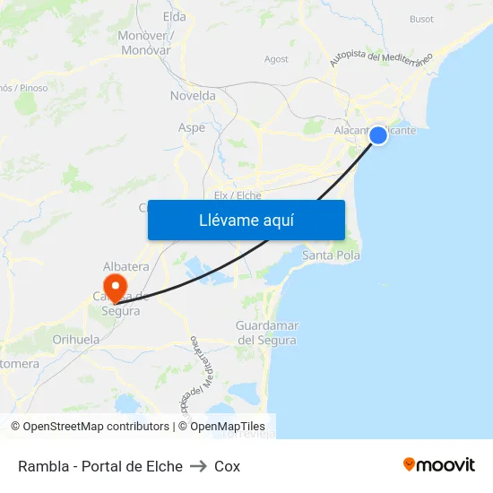 Rambla - Portal de Elche to Cox map