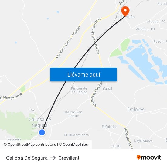 Callosa De Segura to Crevillent map