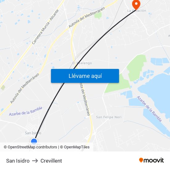 San Isidro to Crevillent map