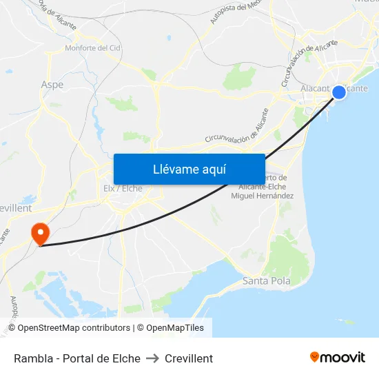 Rambla - Portal de Elche to Crevillent map