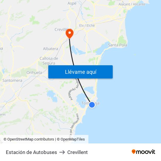 Estación de Autobuses to Crevillent map