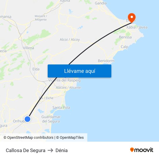 Callosa De Segura to Dénia map