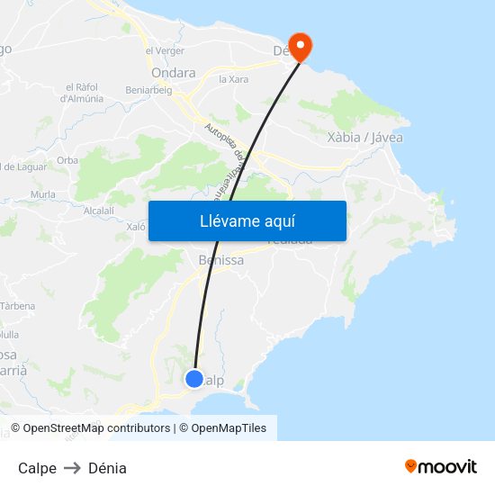 Calpe to Dénia map