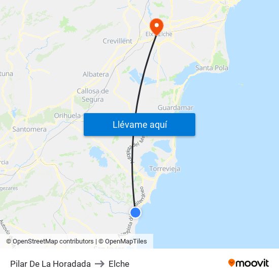 Pilar De La Horadada to Elche map