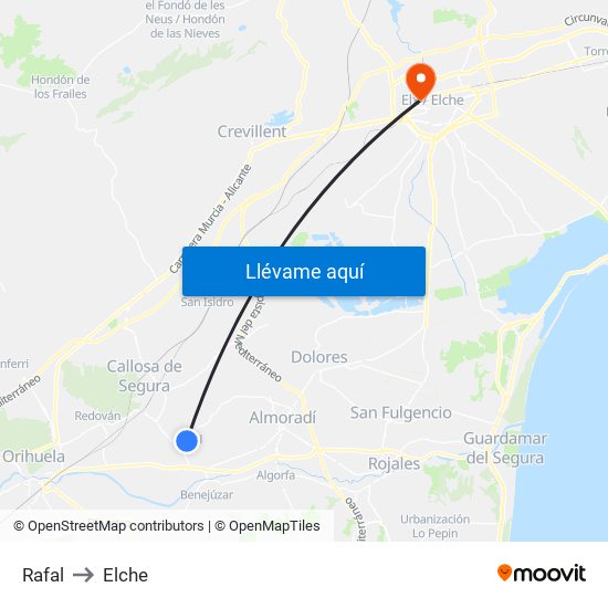 Rafal to Elche map