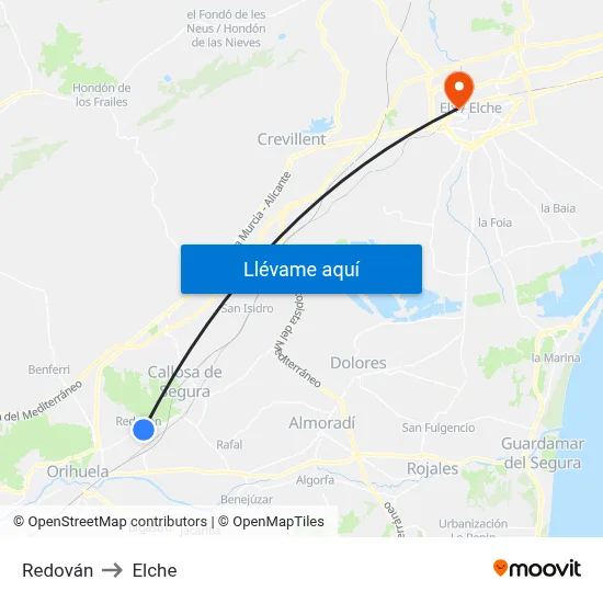 Redován to Elche map