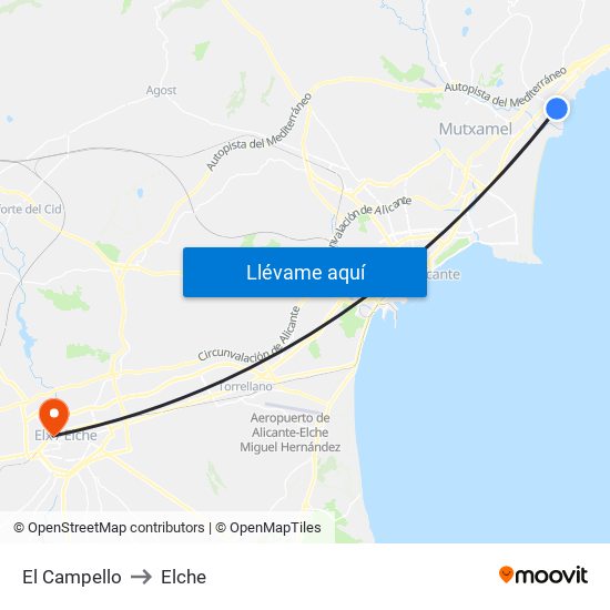 El Campello to Elche map