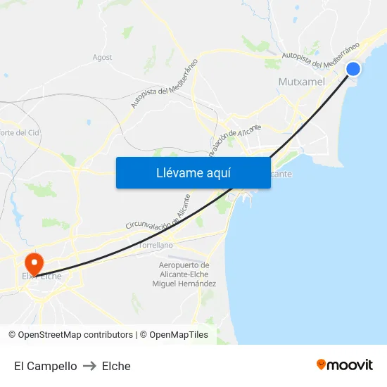 El Campello to Elche map