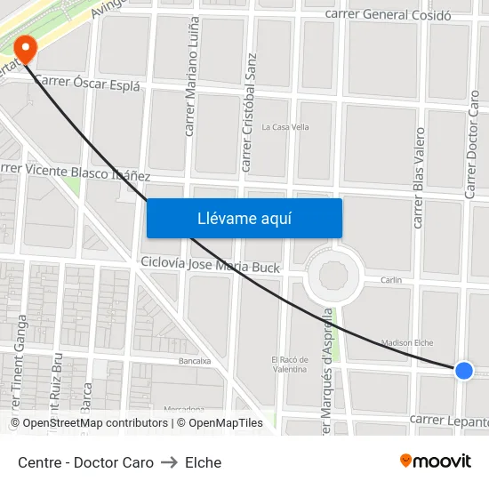 Centre - Doctor Caro to Elche map