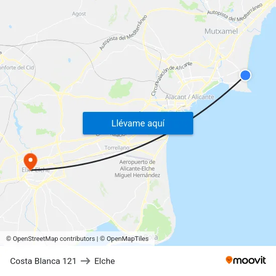 Costa Blanca 121 to Elche map