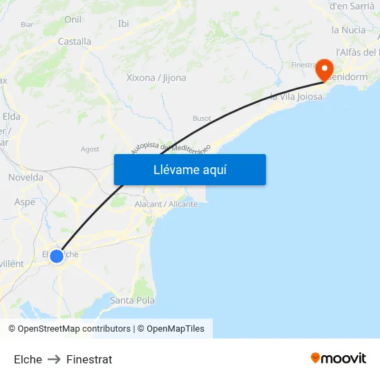 Elche to Finestrat map