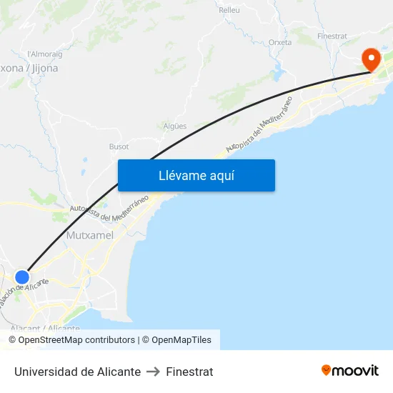 Universidad de Alicante to Finestrat map