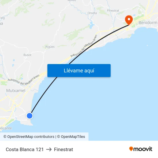 Costa Blanca 121 to Finestrat map