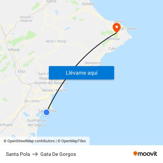Santa Pola to Gata De Gorgos map
