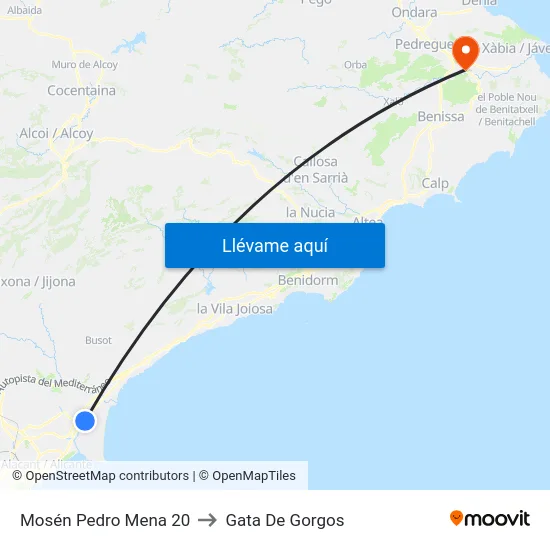 Mosén Pedro Mena 20 to Gata De Gorgos map