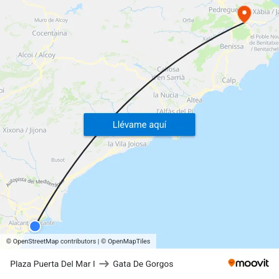 Plaza Puerta Del Mar I to Gata De Gorgos map