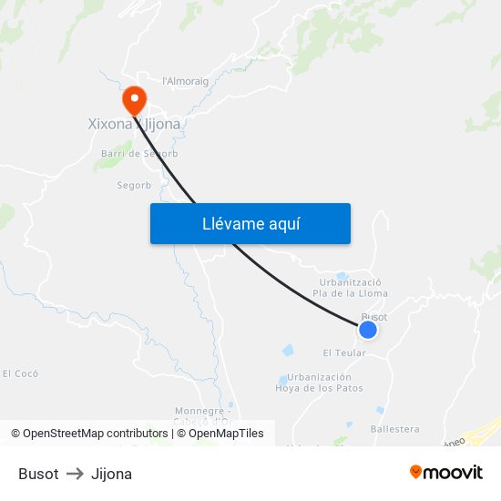 Busot to Jijona map