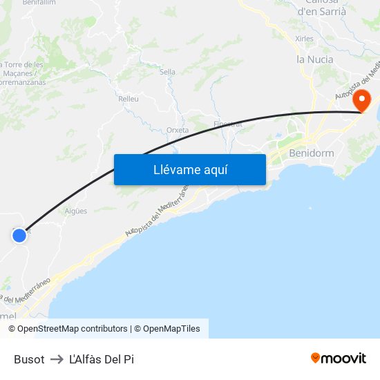Busot to L'Alfàs Del Pi map