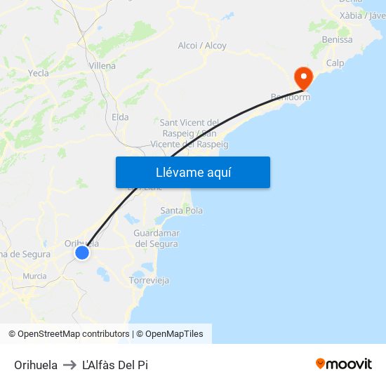 Orihuela to L'Alfàs Del Pi map