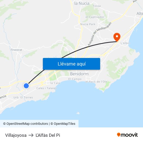 Villajoyosa to L'Alfàs Del Pi map