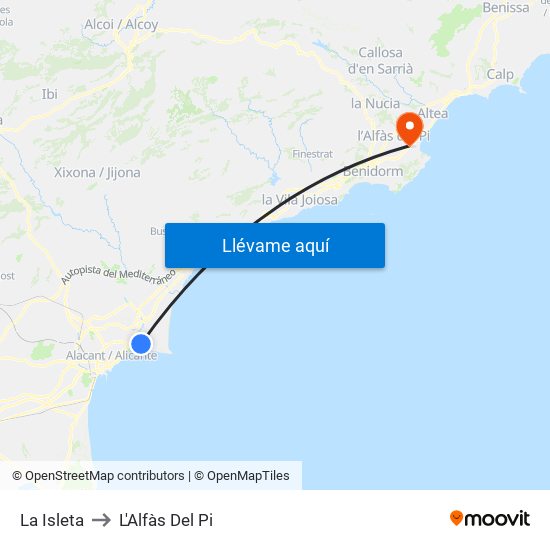 La Isleta to L'Alfàs Del Pi map