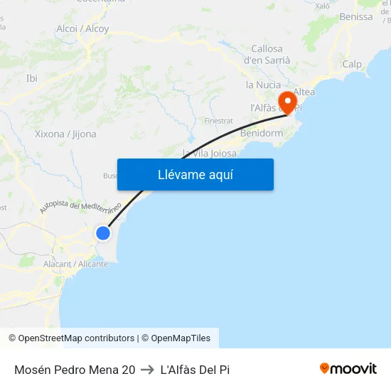 Mosén Pedro Mena 20 to L'Alfàs Del Pi map