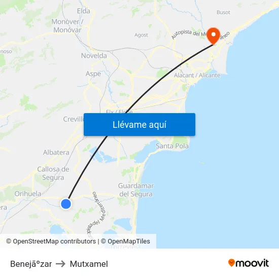 Benejãºzar to Mutxamel map
