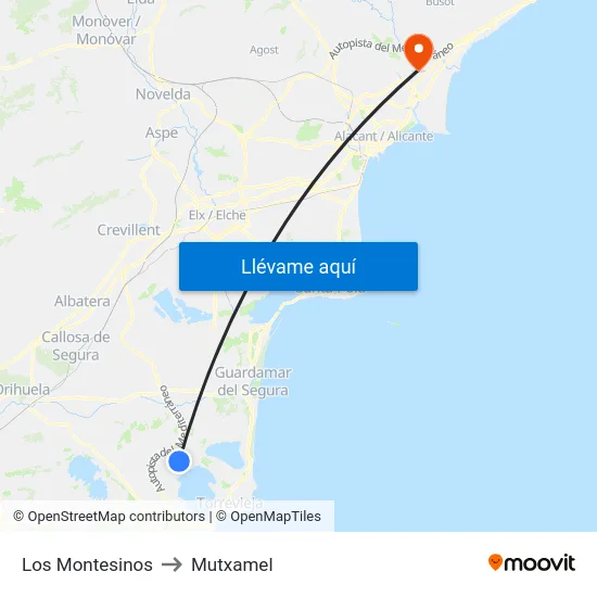 Los Montesinos to Mutxamel map