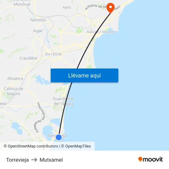 Torrevieja to Mutxamel map