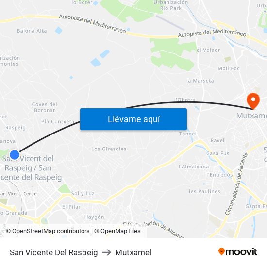 San Vicente Del Raspeig to Mutxamel map